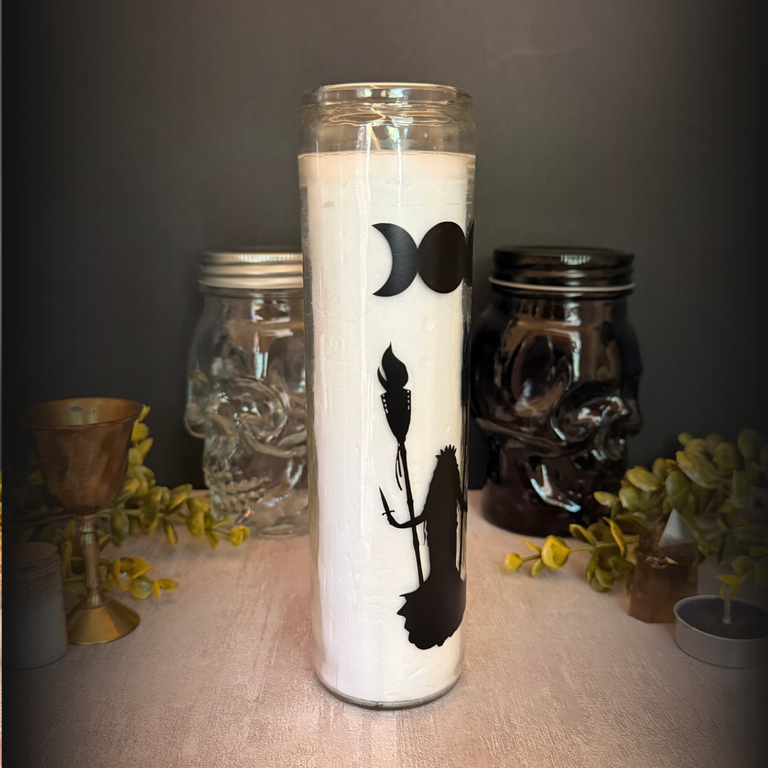 Hecate Goddess of Witchcraft and Crossroad Ritual Candle in White