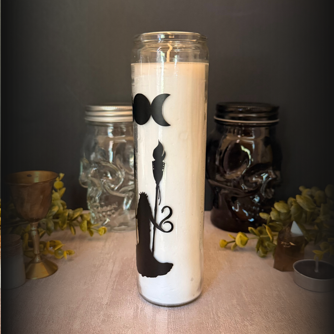 Hecate Goddess of Witchcraft and Crossroad Ritual Candle in White