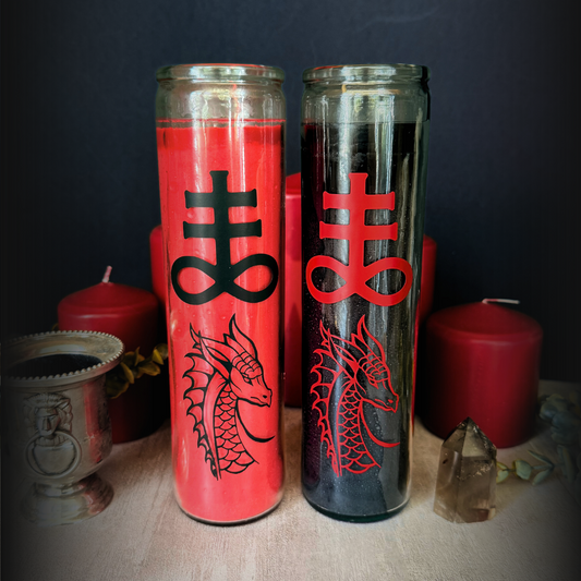 Leviathan Ritual Candle Duo - Black & Red Dragon Sigil Candles for Protection, Power & Shadow Work