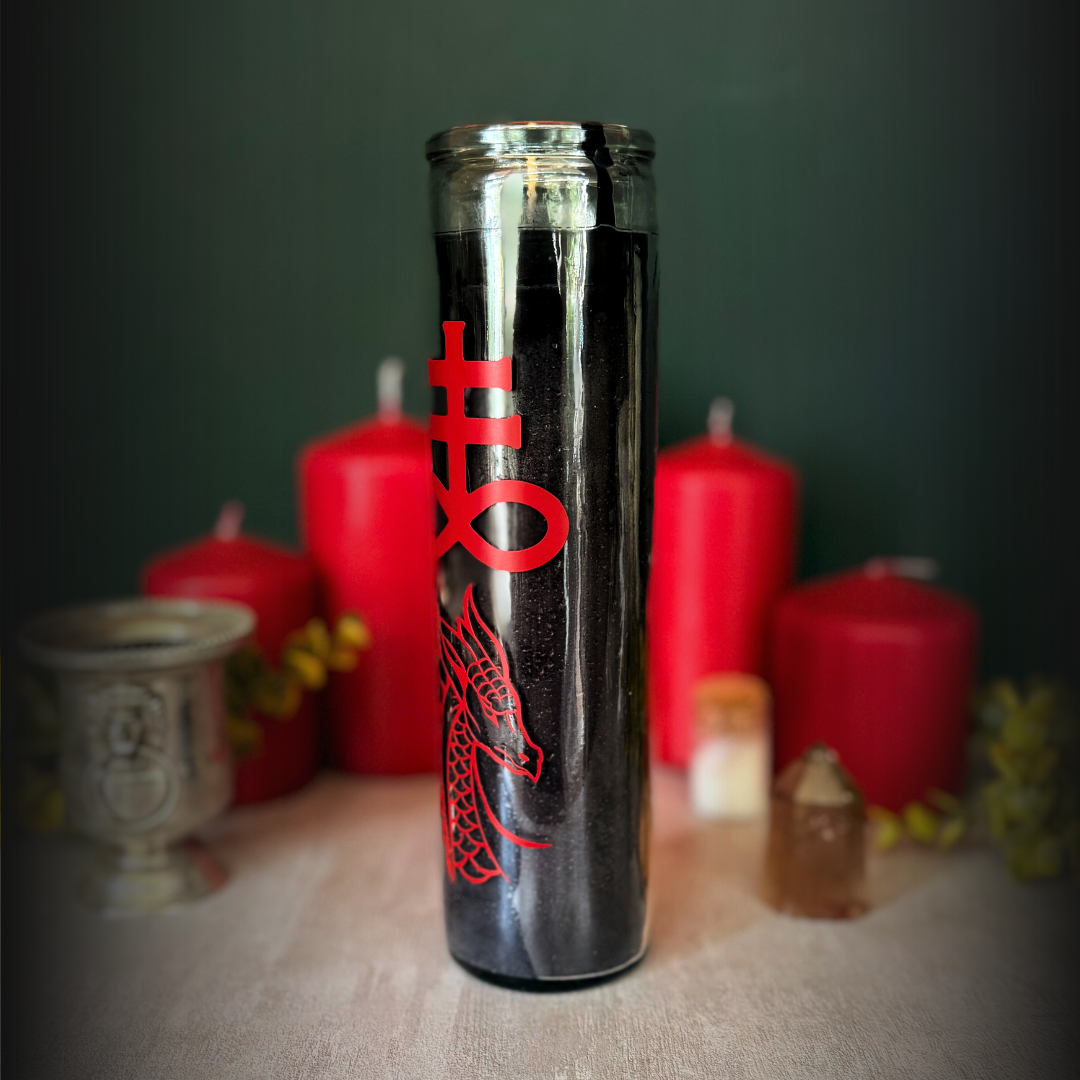 Leviathan Ritual Candle – Black 8" Altar Candle with Red Sigil & Dragon Design