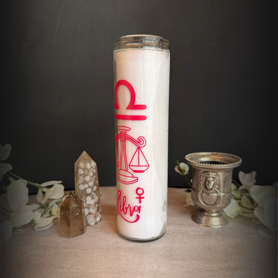 Libra Zodiac Ritual Candle – 8″ Altar Candle Balance, Beauty & Venusian Harmony