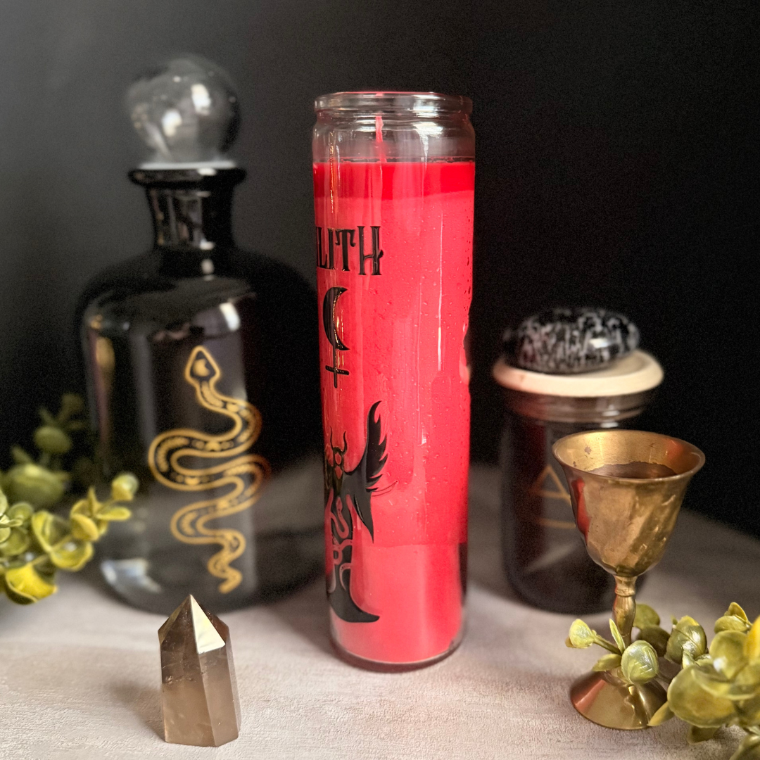 Red Lilith Ritual Candle for Empowerment, Dark Feminine Energy, Witchcraft Altar Decor, Occult Spell Candle