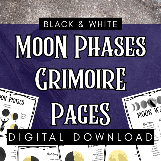 Moon Phases Grimoire Pages | Printable Witchcraft Guide to Lunar Magic, Full Moon & New Moon Rituals