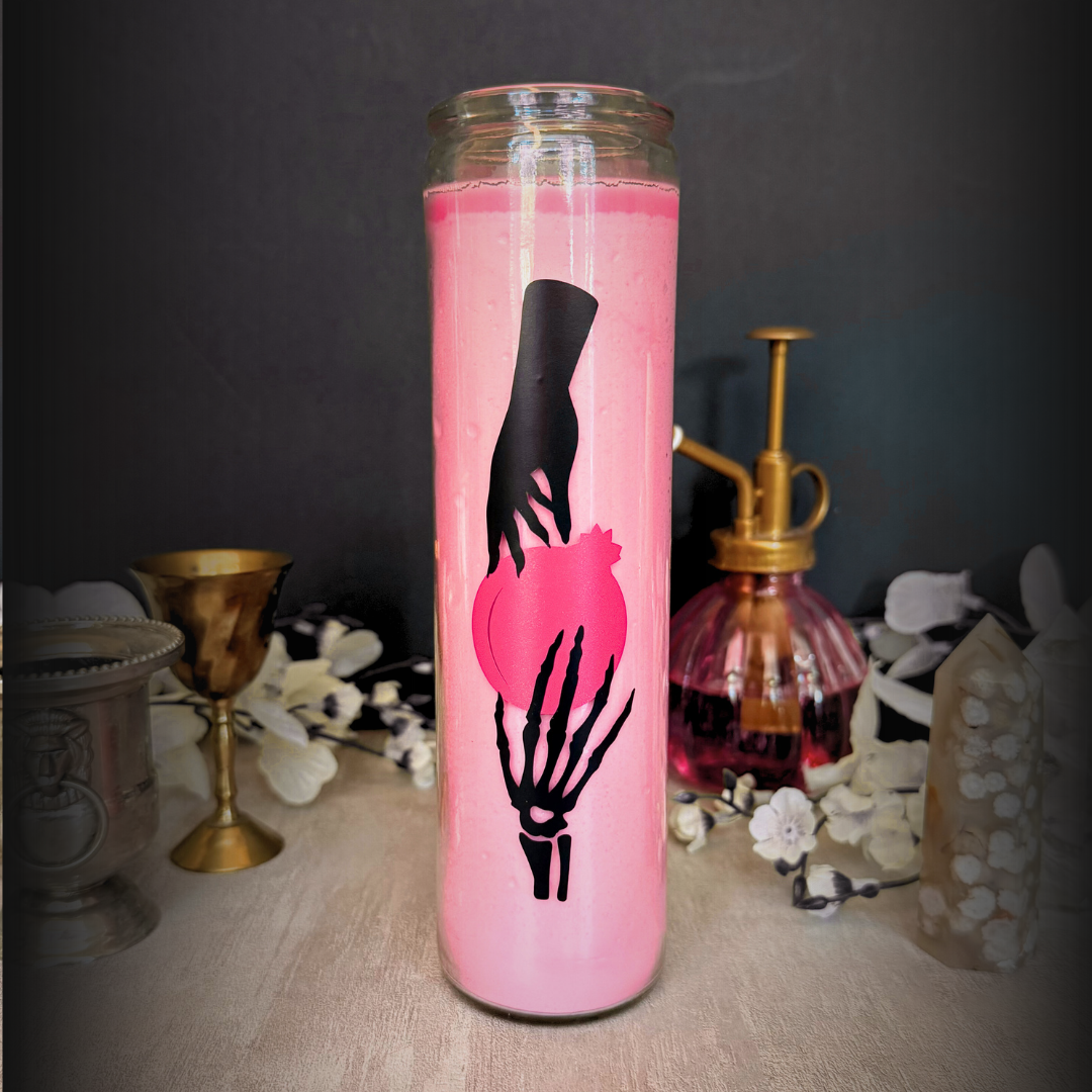 Persephone Candle – Pink Deity Candle for Transformation, Goddess Altar Decor, Witchcraft Spell Candle