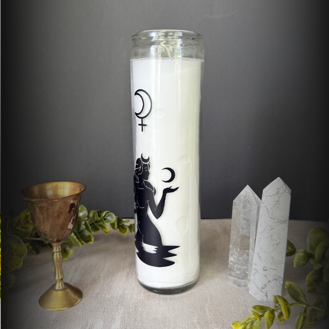 Selene Deity Candle – Moon Goddess 8" White Ritual Candle for Witches & Mystics